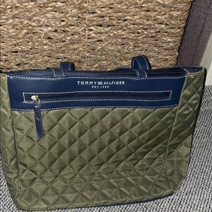 Tommy Hilfiger Green Quilted Tote with Black Accents